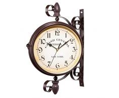 Adkwse Retro Antik Stil Wanduhr Doppelseitige Bahnhofsuhr (Braun)