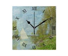 Ahomy Zahlenwanduhr Monets kleines Boot Der Zweig der Seine 20 cm quadratische Uhr geräuschlos Nicht tickend batteriebetrieben dekorative Wanduhr