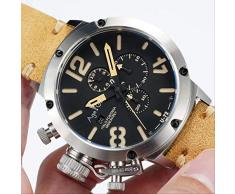 GFDSA Quarz Chronograph Stoppuhr Herren U Chronometer U72 Chimäre Silber Alter Braun Kuh Schwarz Leder Bootsuhr Weiß Orange Silber Braun