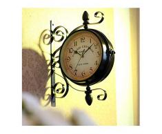 HJW Praktische Wandpendeluhr Wanduhr Doppelseitig Aa Batteriebetriebene Nicht Ticking Stille Schlafzimmer European Train Station Stil Metall Klein Uhren 10-Zoll-Wanduhr