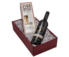 Präsentkorb „Rustico“ mit Wein und Salzgebäck in einem tollen Geschenkkarton | Geschenkset mit edlem Rotwein aus Sizilien (1 x 0.75 l) und feine Grissini (Salzgebäck) aus Italien
