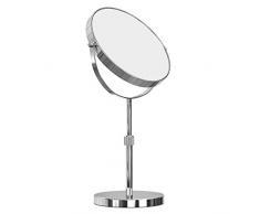 SONGMICS 10x Vergrößerungsspiegel, um 360° schwenkbarer Kosmetikspiegel, freistehender runder Make-up Spiegel, Ø 20 cm, doppelseitig, höhenverstellbar, Edelstahl BBM008