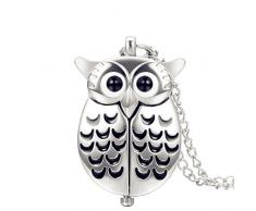 Weihnachten Lancardo Damen Herren Eulen Taschenuhr, Kette Quarz Eule Eulenkette Schmuck Quarzuhr Eulenuhr, Silber schwarz