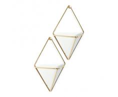 Umbra 470753-524 Wall Display Trigg Wandbehältnis Groß, Blumentopf, Blumenkasten, Pflanzentopf, Übertopf, Kermik / Draht, weiß / messing