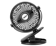 VARA USB Akku Ventilator Mini 2in1, An/Aus-Schalter, 3 Stufen, Ø Lüfter 90 mm, LED Leuchte, schwarz, 20 cm Kabellänge