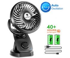 Ventilator Leise USB Mini [2019 Neueste] - 90°Automatische Rotation,Tragbarer Tischventilator Wiederaufladbarer USB-Akku Batteriebetrieben für Auto,Kinderwagen,Büro und Outdoor (maximal 40 Stunden)
