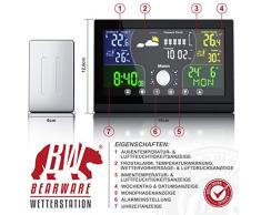 CSL - Funk Wetterstation mit Farbdisplay - inkl. Außensensor - Funkuhr - Innen und Außentemperatur - Luftdruck Höhenkorrektur - Prognosen Wettervorhersage - LCD Display