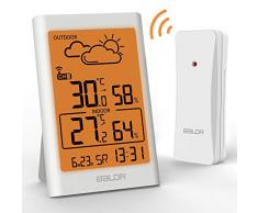 TEKFUN Wetterstation Funk mit Außensensor, Digital Thermometer Hygrometer Innen und Außen Raumthermometer Hydrometer Feuchtigkeit mit Wettervorhersage, Uhrzeitanzeige und Warmes Nachtlicht (Weiß)