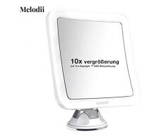 Melodii - Kosmetikspiegel LED Beleuchtet mit 10x Vergrößerung und Saugnapf, 360° Schwenkbar, Make-Up-Spiegel Schminkspiegel mit Blendfreier Beleuchtung für Zuhause und Unterwegs