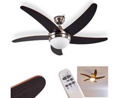 Deckenventilator Morino aus Metall/Holz/Glas in Nickel-matt/braun, Deckenlampe mit Ventilator inkl. Fernbedienung in 3 Stufen schaltbar, Ø 120 cm, geeignet für Sommer u. Winter (Auf- u. Abwind)