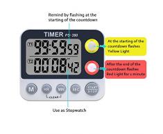 XREXS Digitaler Dual Küchentimer, Alarm Einstellbar Volumen Timer, Kochen Timer, Stoppuhr, Große LCD Anzeige Count Up Down Timer für Blinken Meeting Klasse, Magnetische Batterien inklusive