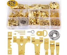 276 PCS Bilderhaken set zum nageln,Wukong Bildaufhänger für Holzrahmen Kunstwerk Bilder Uhren Haken mit Nägeln an Wand und Holz Haltkraft 10-75lbs