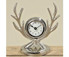 Tischuhr Kaminuhr Uhr *Geweih* Aluminium silber, Höhe 23 cm