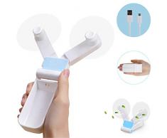 Bornran Mini Handventilator Tragbarer Lüfter Doppelkopf USB Ventilator Faltbar Mini Fan Wiederaufladbar Leise Persönlicher Handlüfter Batterie Reise Hand Ventilator