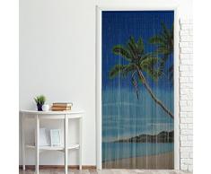 DILUMA Bambus Türvorhang Nature 90 x 200 cm bunter Raumteiler mit 65 Strängen aus Bambus mit beidseitigem Naturmotiv Bambusvorhang zum Aufhängen, Motiv:Lagune