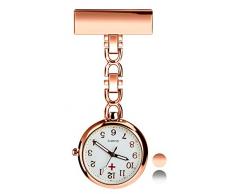 Herren Damen Analog Uhr - Revers Pin Klammer on Brosche hängen Taschenuhr/Krankenschwesteruhr/Pulsuhr/Kitteluhr Pflegeuhr, Schwesternuhren für Doktor Krankenschwester Paramedic Rose Gold