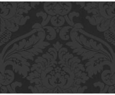 Livingwalls 552631 Strukturtapete Flock, Mustertapete, neo-barock, schwarz