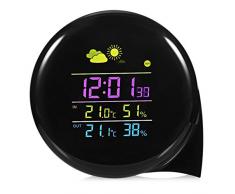 Liutao Store - Thermometer & Messinstrumente Hochpräzise Funkwetterstation Tragbare Indoor-Außentemperatur- und Luftfeuchtigkeitsüberwachung Alarm Fernbedienung (Color : Black, Größe : 4 * 3.89inch)