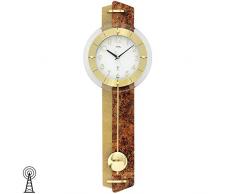 AMS Funk-Pendeluhr Wanduhr mit Pendel Funk Design-Kunstleder auf Holzrückwand