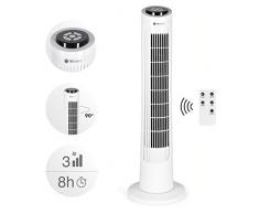 TECVANCE 4250772310432 Weiß, Tower Fan Basic-Turmventilator leise mit Fernbedienung, Säulenventilator, 90° oszillierender Ventilator, Turm Standventilator mit Zeitschaltuhr, 76 cm x 25,5 cm