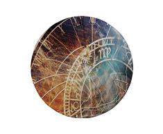Rutschfeste Gummi-Runde Mauspad Astrologie Reisedekor Antike Altstadt Prag Horoskop Uhr Tschechische Republik Kunstdruck Dekorativ Mehrfarbig 7.9x7.9x3MM