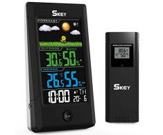 SKEY 16 IN 1 Wetterstation Funk mit Außensensor Wettervorhersage, Digitaler Thermometer-Hygrometer für Innen Außen, Alarm/Snooze, 3 Außenkanäle, Farbdisplay LCD Bildschirm