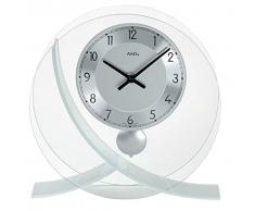 AMS Quarzpendel-Tischuhr, Holz, Silber, 44 x 36 x 19 cm