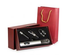 Grinscard Edelstahl Weinöffner Set mit Geschenkbox und Tasche - Weinrot - Sommelierset Elektro Korkenzieher Dekanter Folienschneider