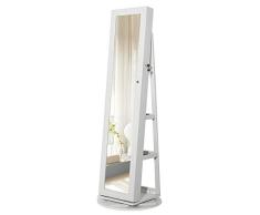 SONGMICS Schmuckschrank mit 160 cm hohem Spiegel abschließbar um 360°drehbar mit Leiterregal JBC62W
