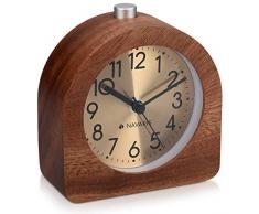 Navaris Analog Holz Wecker mit Snooze - Retro Uhr Halbrund mit Ziffernblatt Gold Alarm Licht - Leise Tischuhr ohne Ticken - Naturholz in Dunkelbraun