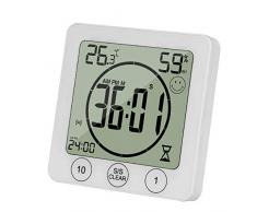 wenjuersty LCD Badezimmer-Wanduhr, Temperatur, Luftfeuchtigkeit, Countdown, wasserdicht