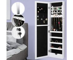 MIADOMODO Schmuckschrank mit Spiegel - abschließbar, hängend, Wandmontage, Weiß - Schmuckregal, Schmuckkasten, Hängeschrank, Schmuckorganizer, Spiegelschrank