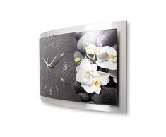 Kreative Feder Orchidee Blumen Wanduhr 3D Designer Motiv leise Funkuhr Wandbild modernes Design WAA502FL (50cm x 30cm leide Funkuhr)
