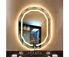 MMZZ Badezimmer Wandspiegel Rahmenloser ovaler Badezimmerspiegel, LED-Kosmetikspiegel zur Wandmontage, Smart Touch-Schalter + Zeit- / Temperaturanzeige, Lupe