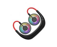 HANSHAN Tischventilatoren Wearable USB aufladbare Lüfter, Hals Tragbarer Ventilator, mit LED-Licht, 2000mAh, 360 ° Rotation, 3-Gang, 5 Stunden Nutzungszeit, Faul Umhängen Stil Dual-Lüfter.