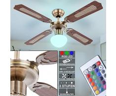 etc-shop Retro Decken Ventilator Zugschalter Farbwechsel Lampe Raum Kühler im Set inkl. RGB LED Leuchtmittel
