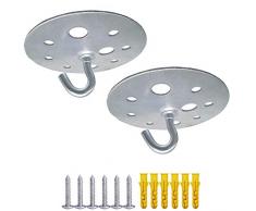 JaneYi 2 Stück Runde Basis Metall Deckenhaken 73mm Kronleuchter Haken Schwerlast Schraubbefestigung Top Kleiderbügel für Lampe Deckenventilator Yoga Pflanzenkorb und Moskitonetz usw.