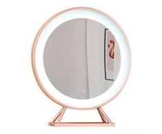 Runder LED-Tischspiegel, modern, Schlafzimmer, großer LED-Schminktischspiegel, Touch-Schalter, 3 Lichtquellen, Rosegold, diameter50cm