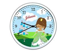 Wanduhr mit Wunsch- Namen für Kinderzimmer ; einzigartige Kinderuhr ; Rahmen weiß ; Kinder Wanduhr mit oder ohne Namen auf Wunsch personalisiert ; Uhr - Motiv Prinzessin
