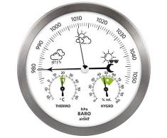 Wetterstation analog aus Edelstahl mit Barometer, Thermometer und Hygrometer für innen und außen