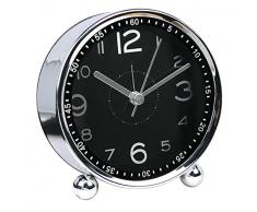 Hense Tischuhr, ultra leiser, kleiner Metall-Wecker, 10,2 cm, Quarzuhr im klassischen Retro-Stil, Wecker für Schreibtisch, Nachttisch, Reisen Schwarz
