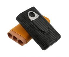 Zigarrentasche aus Leder, drei Stück Zigarren passen in die Tasche, Zigarrenschneider aus Edelstahl inkl.Tragbare Reise-Zigarrentasche aus Leder mit Zedernholz-Innenfutter.