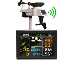 sainlogic Wetterstation Funk mit Außensensor, 8-in-1 Funk Wetterstation mit Wettervorhersage,Temperatur, Luftdruck, Luftfeuchtigkeit, Windmesser, Regenmesser, Mondphrase, Wecker
