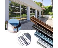 KINLO 300 x 75cm Spiegelfolie Fensterfolie Sonnenschutzfolie Ohne Kleber für Fenster Sichtschutzfolie aus PVC 99% UV-Schutz Privatsphäre Glas Fensteraufkleber (Silber)