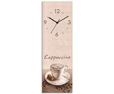 Artland Wanduhr ohne Tickgeräusche Glasuhr mit Motiv Design Quarz lautlos Größe: 20x60 cm Cappuccino - Kaffee T3AD Creme