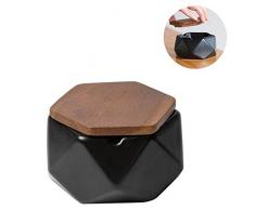 NEDTO Aschenbecher für Draußen mit Deckel, Keramik Windaschenbecher Geometrische Deko Sturmaschenbecher für Couchtisch Klein Dekoration Wohnung Schlafzimmer Balkon Schwarz