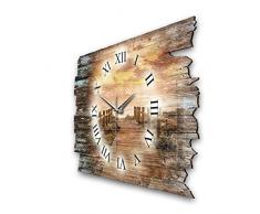 Kreative Feder Steg Sonnenuntergang Shabby Style Designer Wanduhr Funkuhr aus Holz *Made in Germany leise ohne Ticken WH019F (leises Funkuhrwerk)