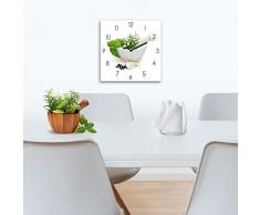 Wanduhr aus Glas für die Küche, Marinade in Mortar, Prozellanschüssel mit Kräutern, weiß, 30x30 cm von Eurographics