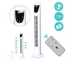 Karpal Turmventilator mit Fernbedienung Sehr leise 78cm hoch 3 Geschwindigkeitsstufen 7.5H Timer 75°oszillierend Extra Stabil Standfuß Energieeffizienter Tower Fan Farbe:Weiß