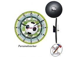 Lernuhr mit Fußball Motiv mit Name lautlos/Lernuhr für Kinder mit Name/Wanduhr/Kinderuhr/Fussball/Schriftwahl für Name